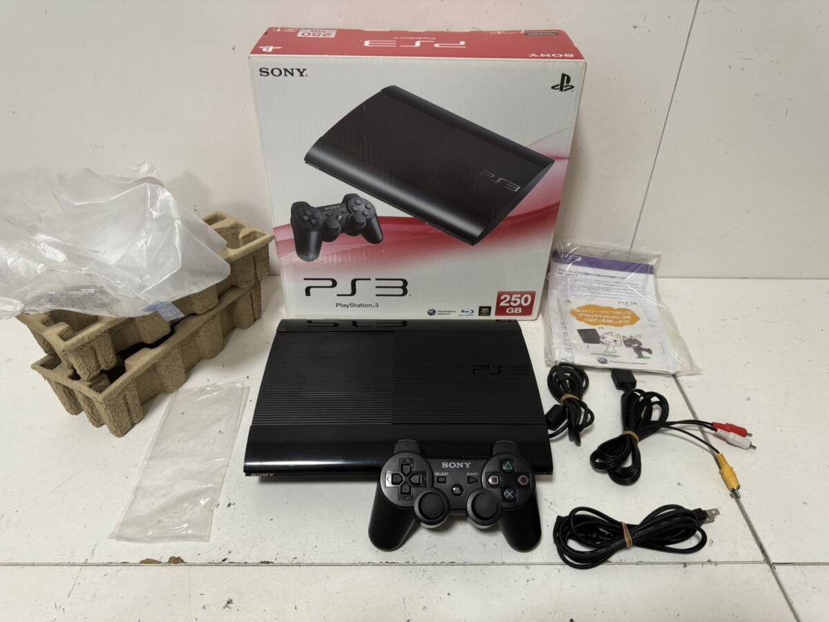 【SONY 薄型 PS3 本体セット FW 4.81/ HDD 250GB CECH-4200B CB チャコールブラック コントローラー ソフト ブレイブルー】_画像1