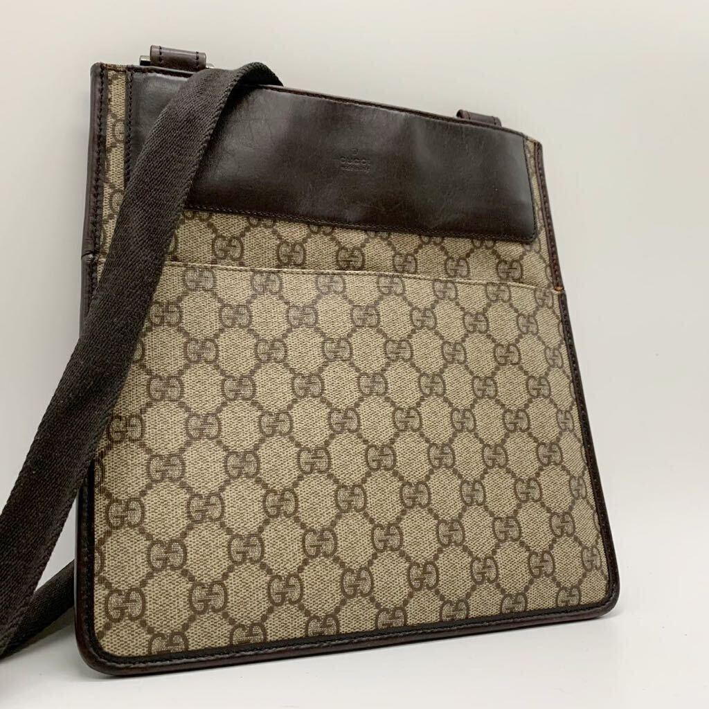 1円 GUCCI グッチ ショルダーバッグ サコッシュ ポシェット GGスプリーム PVC ビンテージ ブラウン メンズ クロスボディ GG柄 総柄 希少_画像1