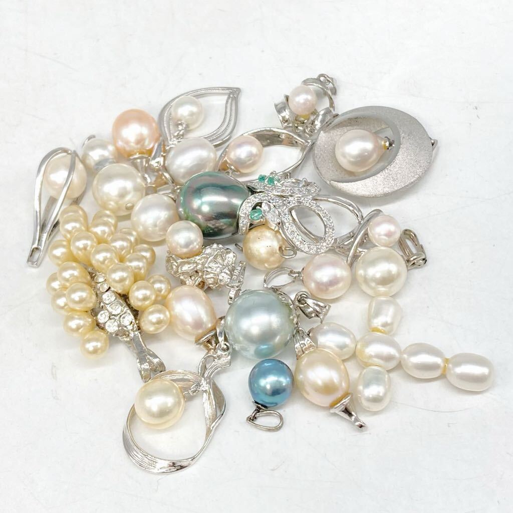 エメラルド付き!!■パールペンダントトップ23点おまとめ■m 約46.5g pearl あこや 淡水 貝パール accessory pendant jewelry silver CE0の画像4