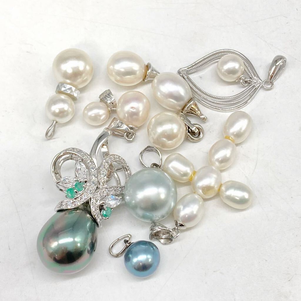 エメラルド付き!!■パールペンダントトップ23点おまとめ■m 約46.5g pearl あこや 淡水 貝パール accessory pendant jewelry silver CE0の画像2