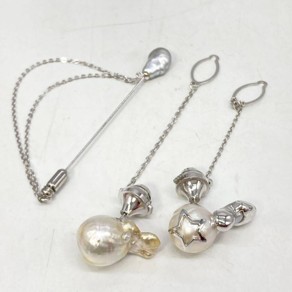 宝石付き!!■バロックパールアクセサリー11点おまとめ■m 約74g pearl 淡水 バロック accessory pendant jewelry silver CE0の画像2