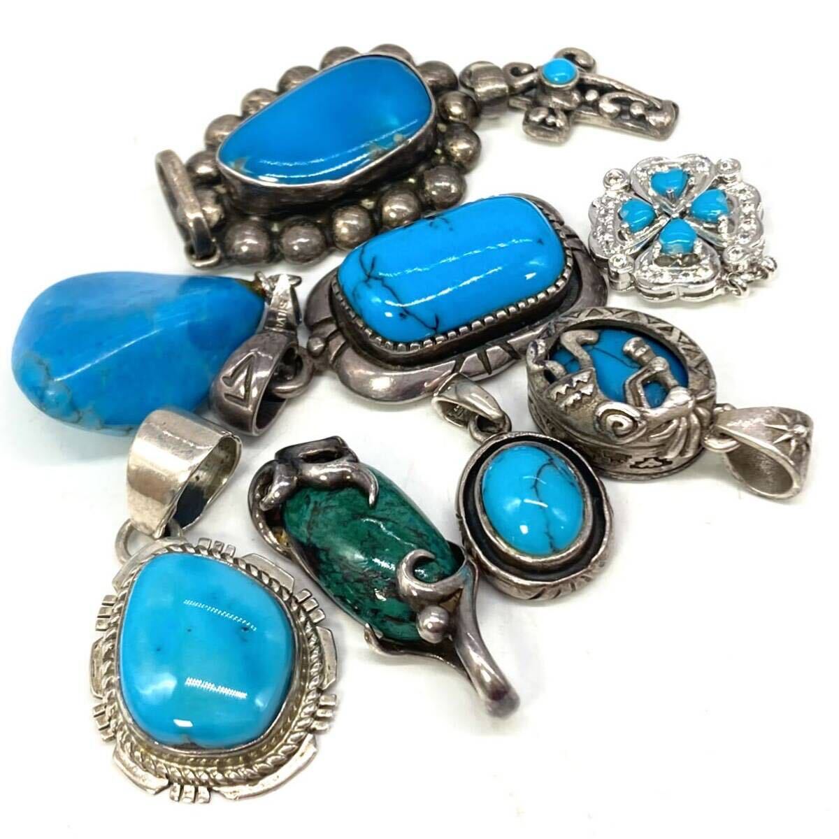 ■トルコ石ペンダントトップ17点おまとめ■m約72g ターコイズ turquoise サンゴ コーラル coral pendant jewelry accessory silver 925 CE0