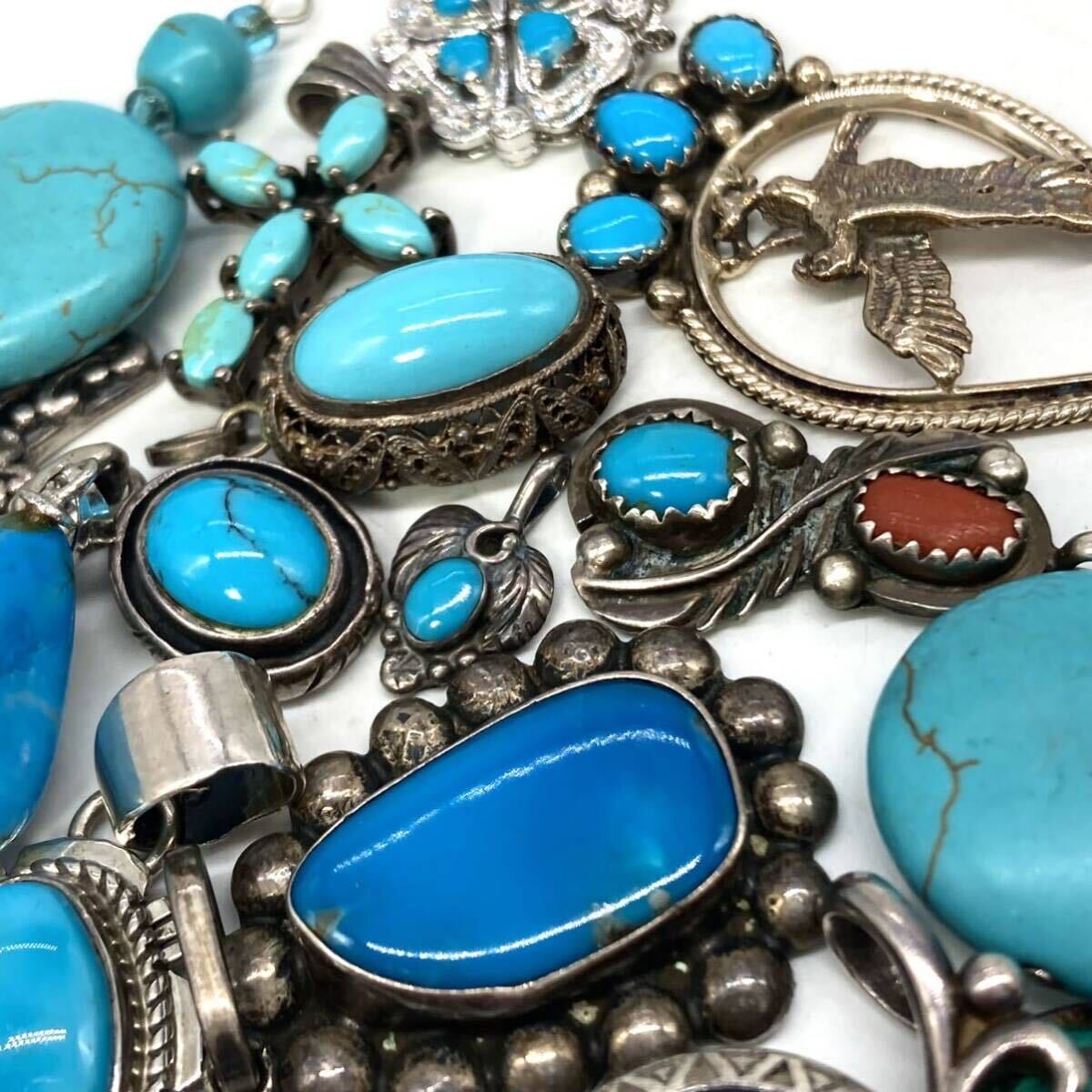 ■トルコ石ペンダントトップ17点おまとめ■m約72g ターコイズ turquoise サンゴ コーラル coral pendant jewelry accessory silver 925 CE0