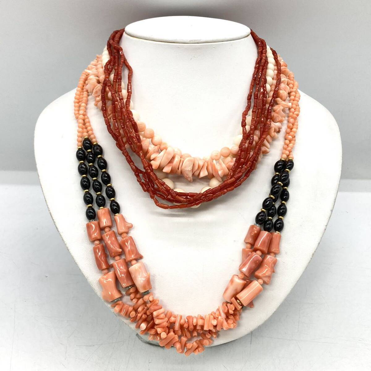 ■珊瑚ネックレス5点おまとめ■m重量約178.5g サンゴ さんご コーラル coral 丸玉 パール necklace アクセサリー accessory silver DB0_画像1