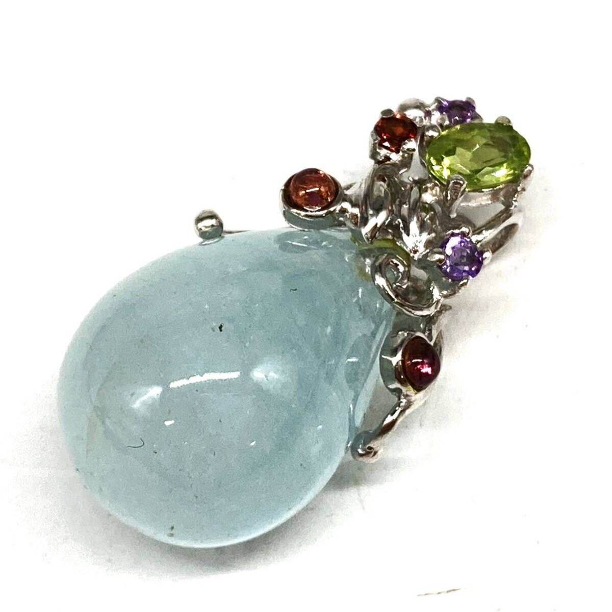 ■ペンダントトップ 3点おまとめ■m約43.5g lapislazuli aquamarine amethyst pendant jewelry ガーネット シトリン ペリドット silver CE0_画像2