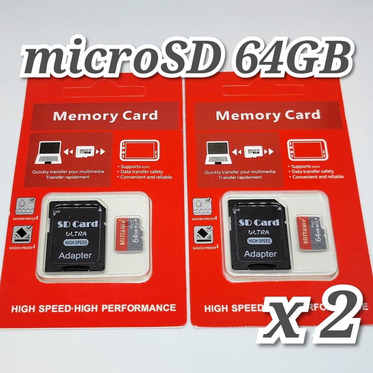 【送料無料】マイクロSDカード 64GB 2枚 class10 2個 microSD microSDXC マイクロSD 高速 MIFLAME 64GB RED-GRAYの画像1