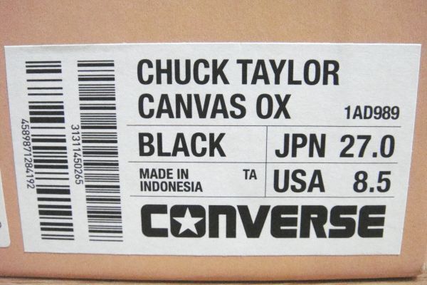 【新品】CONVERSE ADDICT 27cm CHUCK TAYLOR CANVAS OX BLACK 黒 コンバースアディクト 8.5 チャックテイラー キャンバス 1_画像9