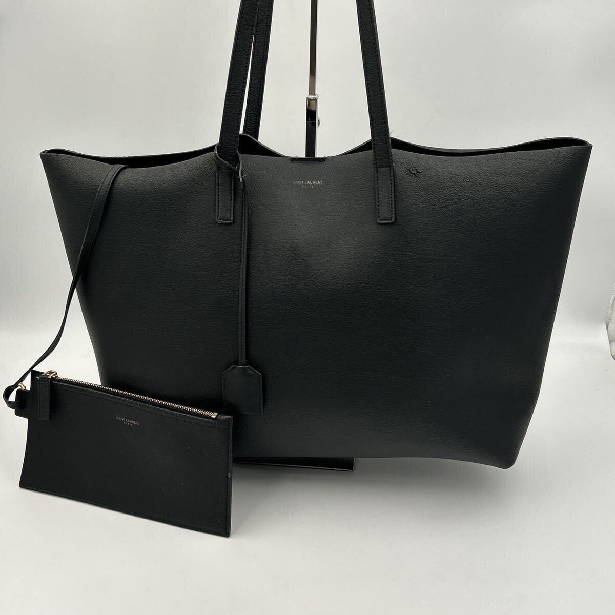 { rare }SAINT LAURENT PARIS sun rolan Paris fringe all leather tote bag A4 pouch attaching shoulder .. black charm 