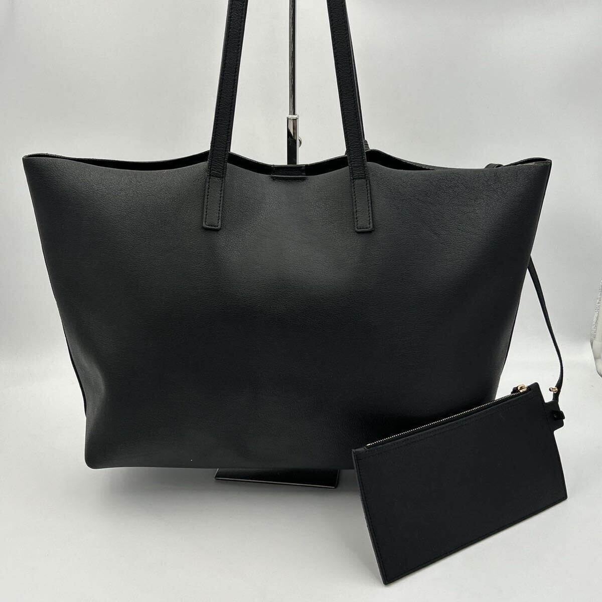 { rare }SAINT LAURENT PARIS sun rolan Paris fringe all leather tote bag A4 pouch attaching shoulder .. black charm 