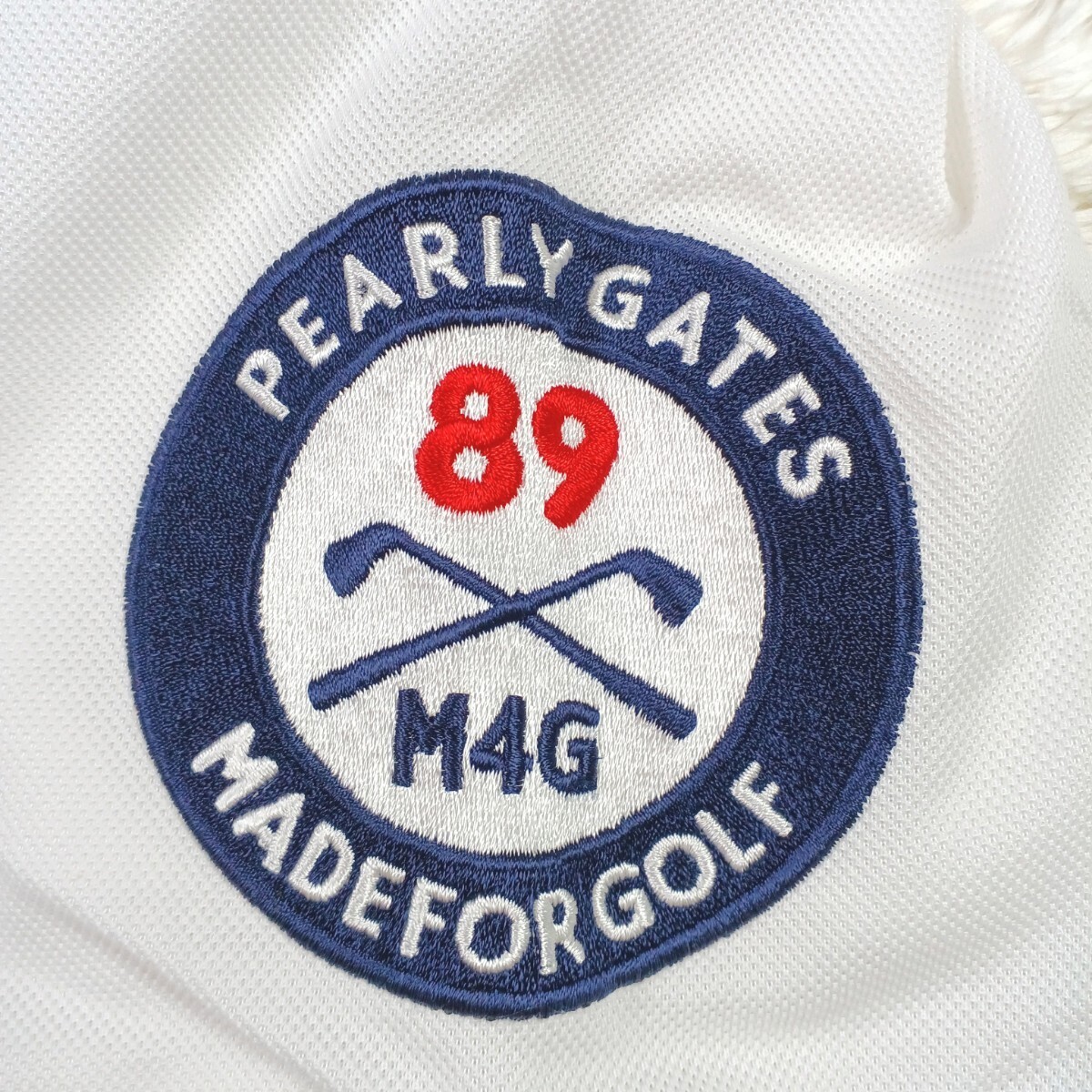 パーリーゲイツ PEARY GATES ポロシャツ ロゴ刺繍 カモフラ 迷彩 ワッペン ニコチャン ホワイト 希少サイズ XL相当 7 の画像7