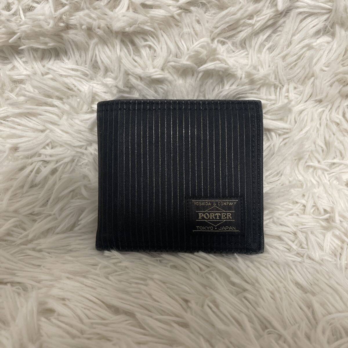 1 start,( beautiful goods ) great popularity, Porter, folded wallet, campus, popular design, popular color, feeling of luxury have,PORTER, stripe, folding in half, black, black 