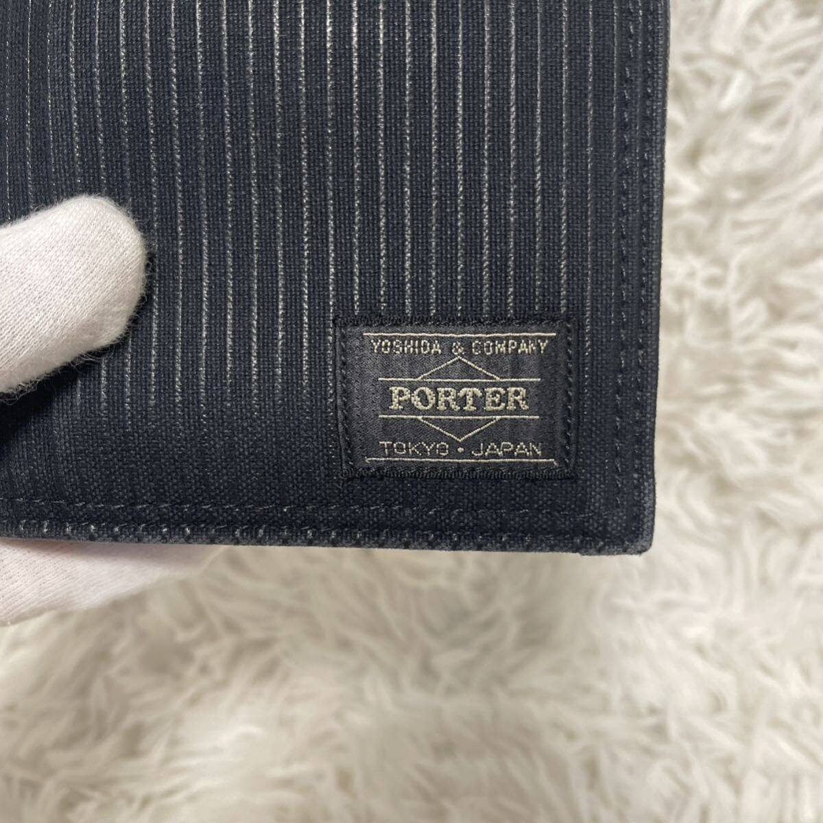 1 start,( beautiful goods ) great popularity, Porter, folded wallet, campus, popular design, popular color, feeling of luxury have,PORTER, stripe, folding in half, black, black 