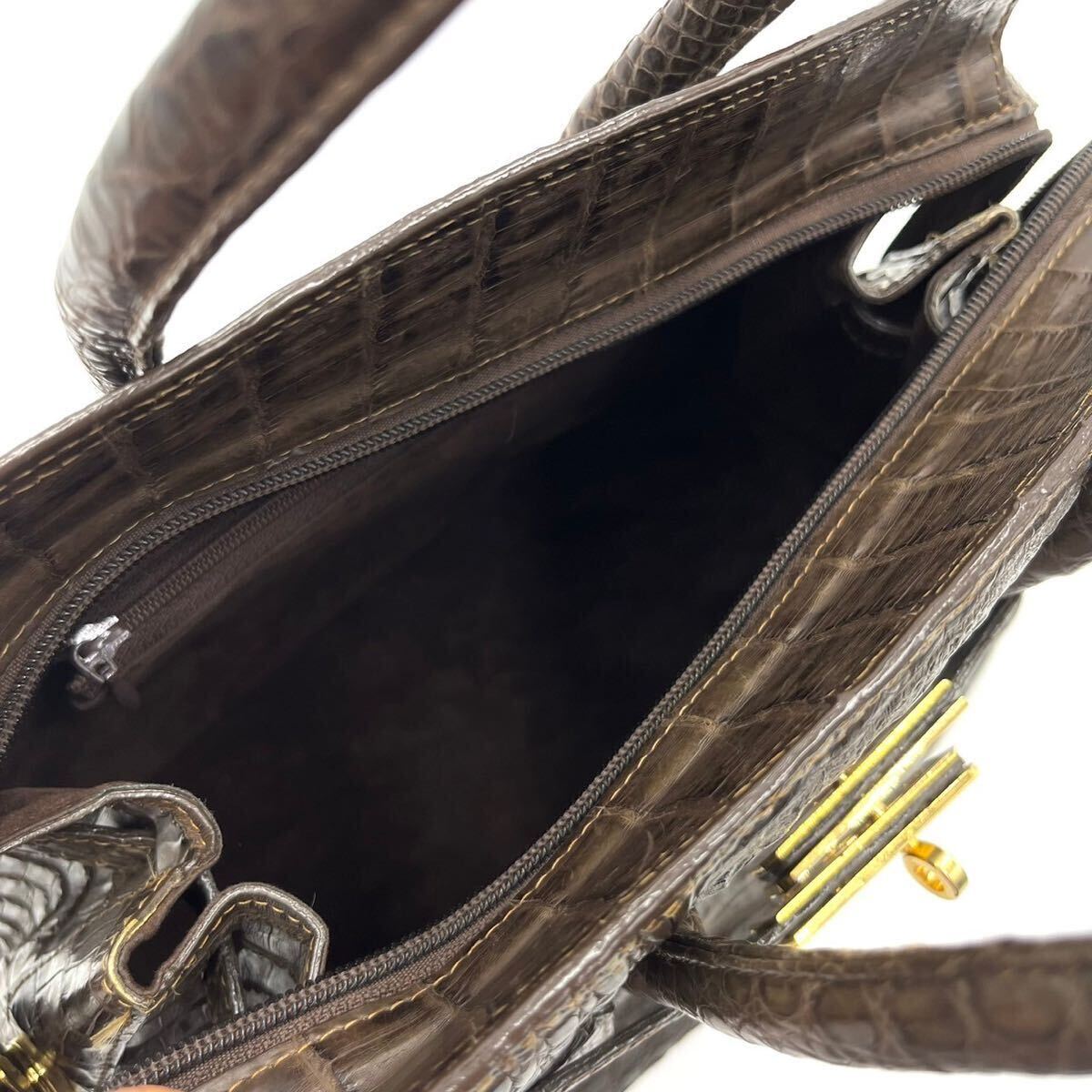  превосходный товар / высококлассный *wani кожа крокодил Crown ручная сумочка ручная сумка сумка настоящий кожа экзотический Gold металлические принадлежности автономный хаки 