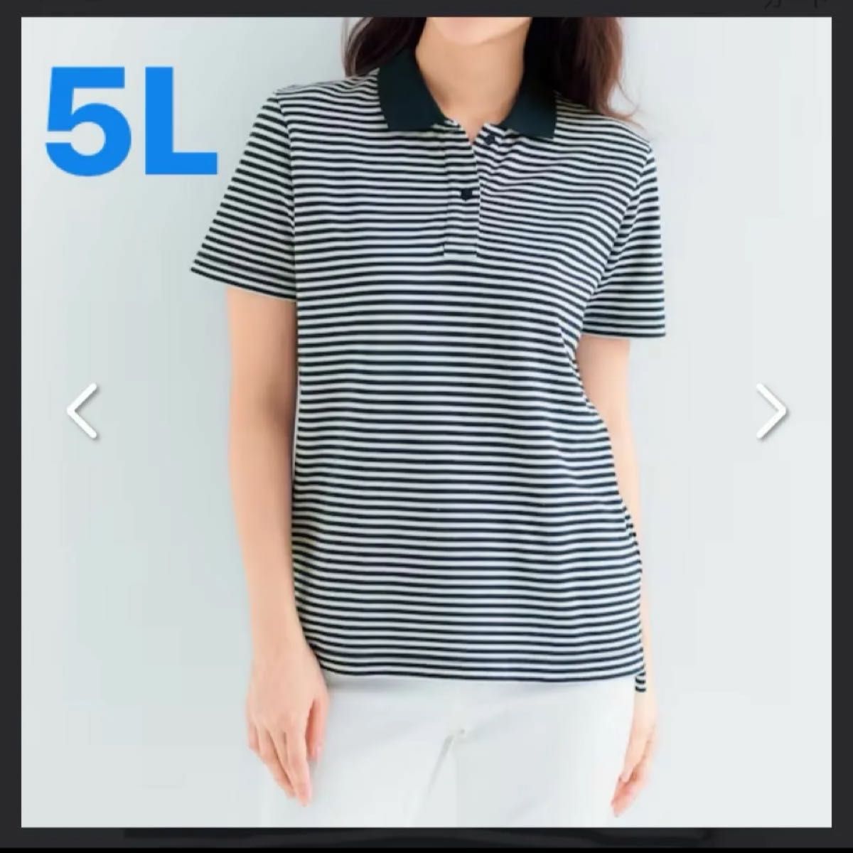 新品　4L〜5L UVカットポロシャツ(半袖)(洗濯機OK)ネイビー×ホワイトボーダー カットソー トップス