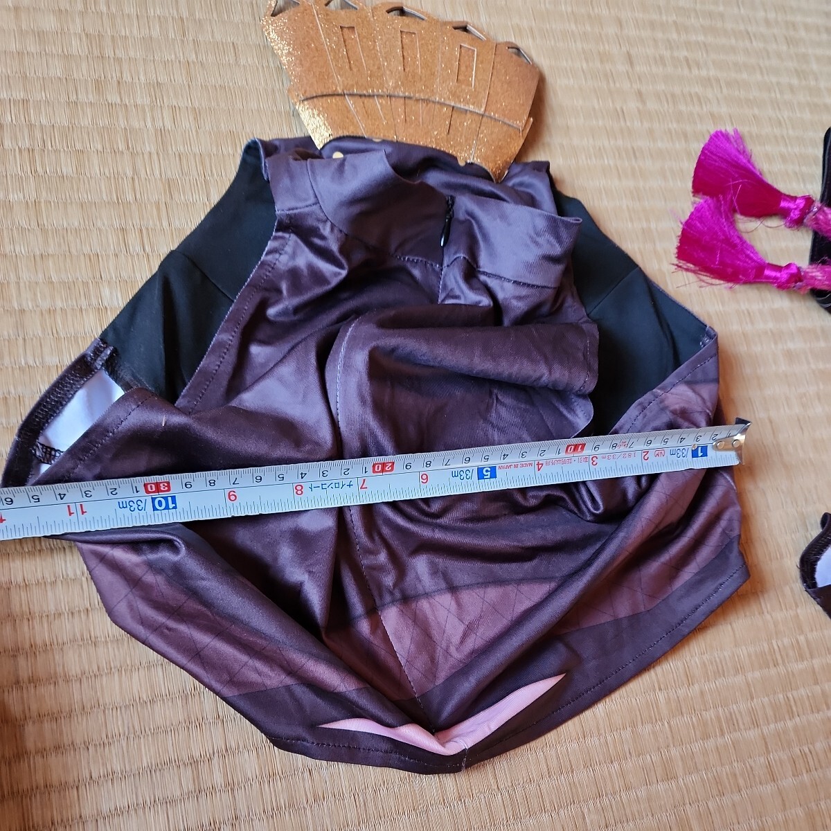 原神　久岐忍　Lサイズ　一円スタートコスプレ衣裳　(ヒモとパーツが取れています、使用感があります)　紫と黒に焦げ茶色にピンク_画像2