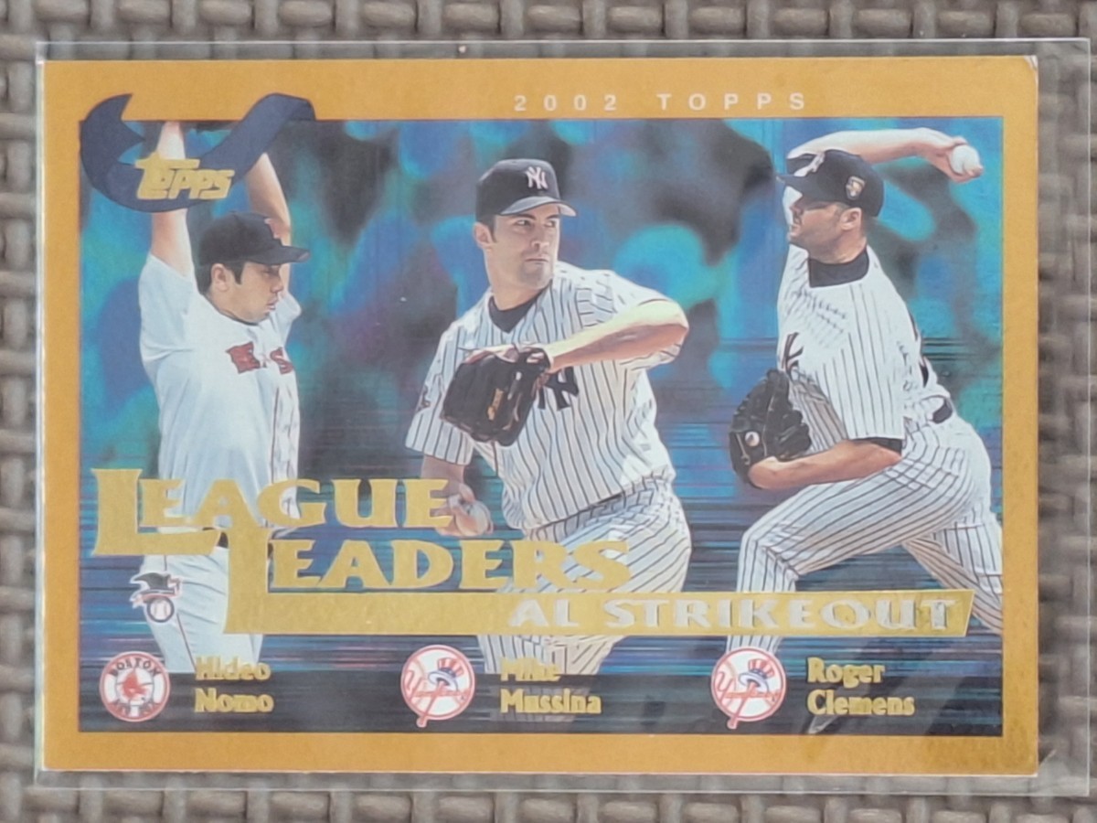 2002 Topps #342 HIDEO NOMO/MIKE MUSSINA/ROGER CLEMENS League Leaders AL Strikeout Boston Red Sox New York Yankees_画像1