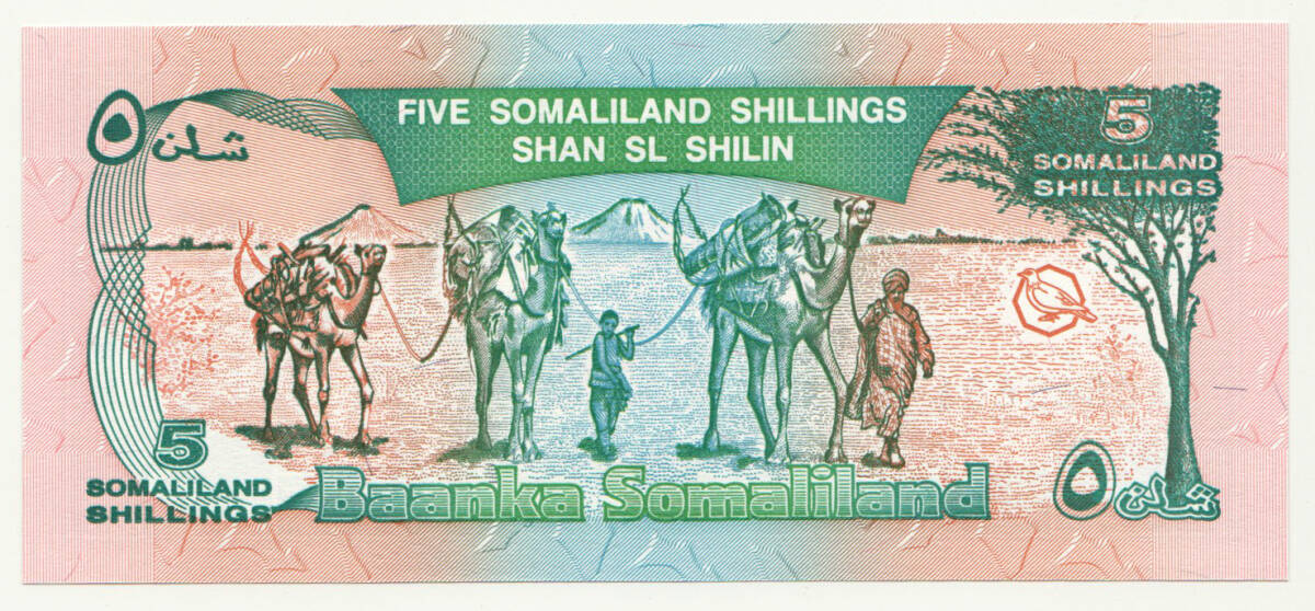 【未使用】ソマリランド 5シリング紙幣 1994年版 ピン札 P-1_画像2