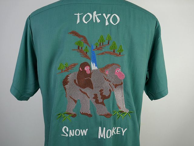 【送料無料 35%OFF】HOUSTON ヒューストン 刺繍スーベニアシャツ 「SNOW MONKEY」柄 NO.41000 GREEN_XLサイズの画像2