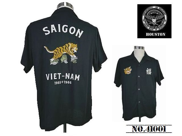 【送料無料 35%OFF】HOUSTON ヒューストン 刺繍スーベニアシャツ 「VIETNAM」柄 NO.41001 BLACK_Mサイズの画像1