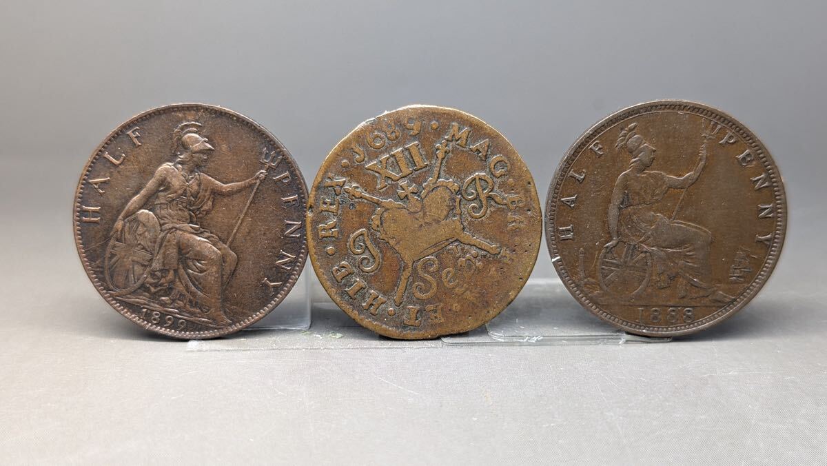 S5155 古美術 古銭 硬幣 貨幣 硬貨 外国銭 世界コイン 三枚まとめ 総重量約 16.82g アンティーク _画像2