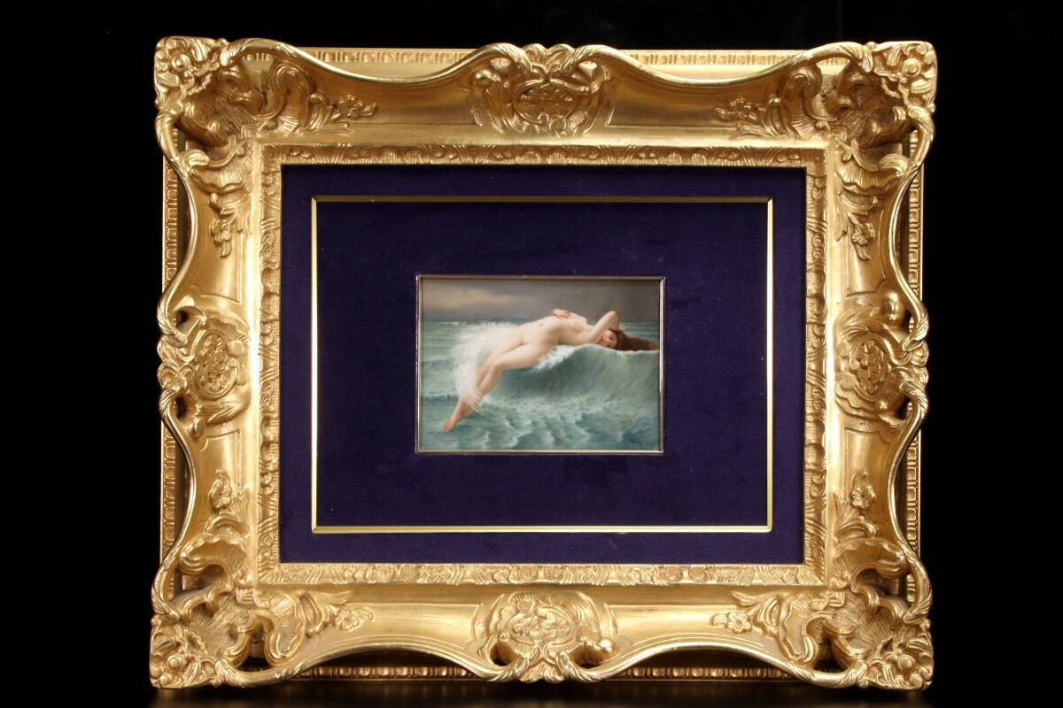 ◆楾◆ 19世紀ドイツ 在銘 手描陶板画 17.5cm 裸婦 額装 資産家収蔵品 T[G302]VV/24.4廻/SH/(140)の画像2