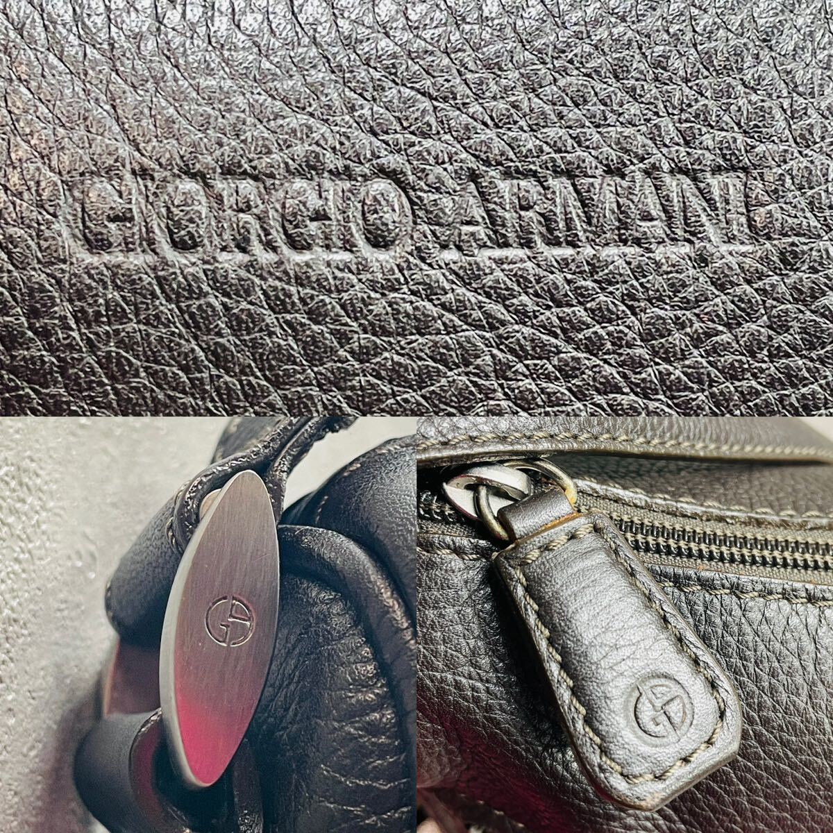 入手困難/極美品●GIORGIO ARMANI ジョルジオ アルマーニ メンズ ビジネス メッセンジャー クロスボディ 肩掛け 斜め掛け ロゴ レザー 本革_画像9