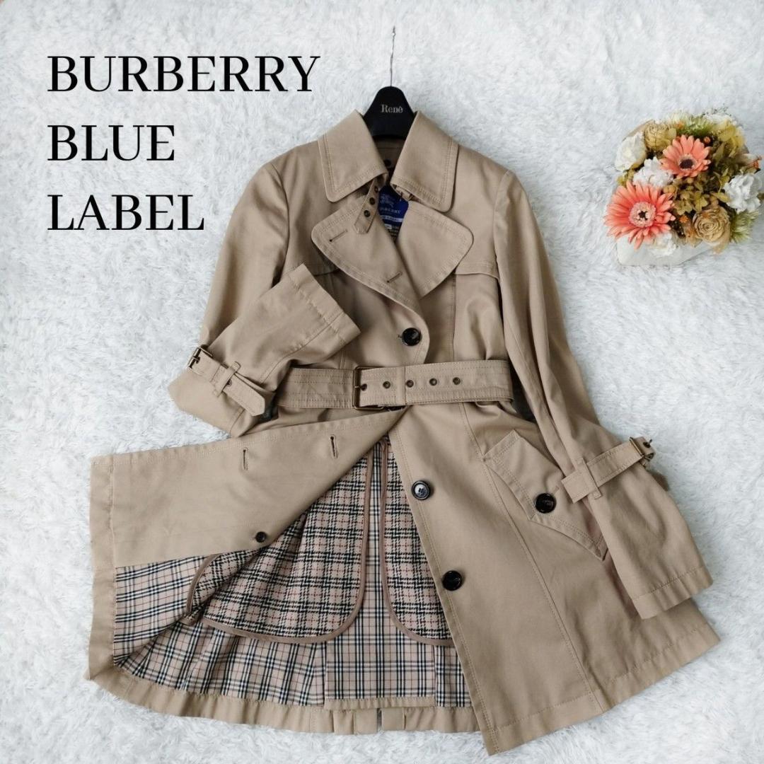 極美品 BURBERRY BLEW LABEL バーバリーブルーレーベル トレンチコート ロング ベルト ノバチェック ライナー ベージュ ロゴ 綿 2way 38 M_画像1