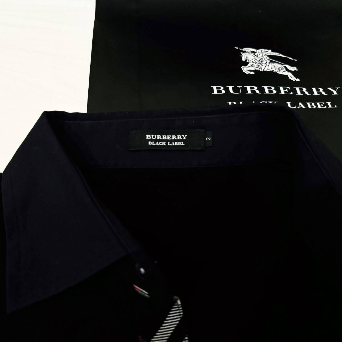  beautiful name of product work BURBERRY BLACK LABEL Burberry Black Label polo-shirt with short sleeves deer. . front .noba check hose embroidery black 2(M) made in Japan #2753