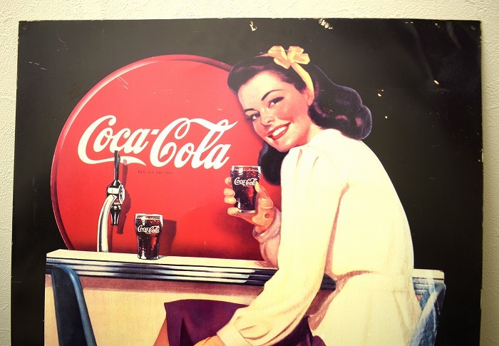 Coca-Cola（コカ・コーラ）看板 販売促進 ブリキ レトロ ブリキ Vintage ヴィンテージ 女性 アメリカンサインボード HAVE A COKE 90s_画像10