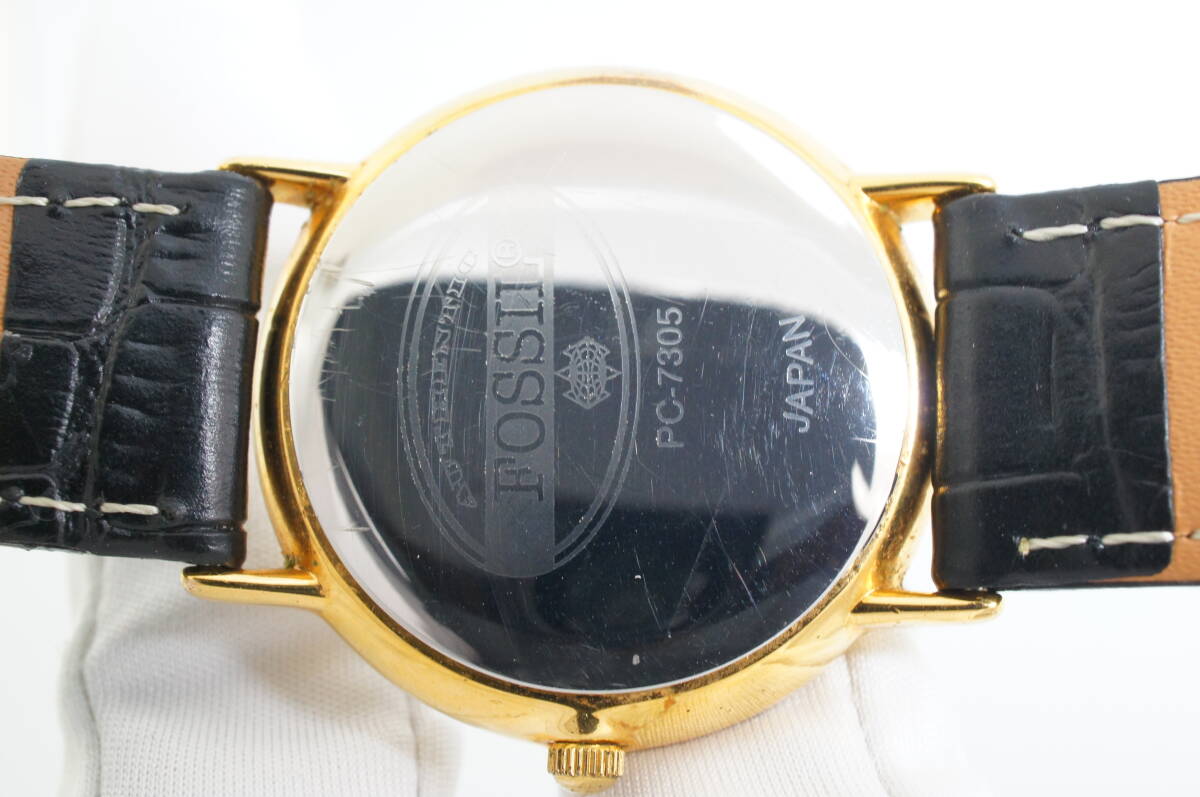E27* operation excellent FOSSIL Fossil OPAL opal face PC-7305 cut glass men's wristwatch Gold gold stylish quartz 