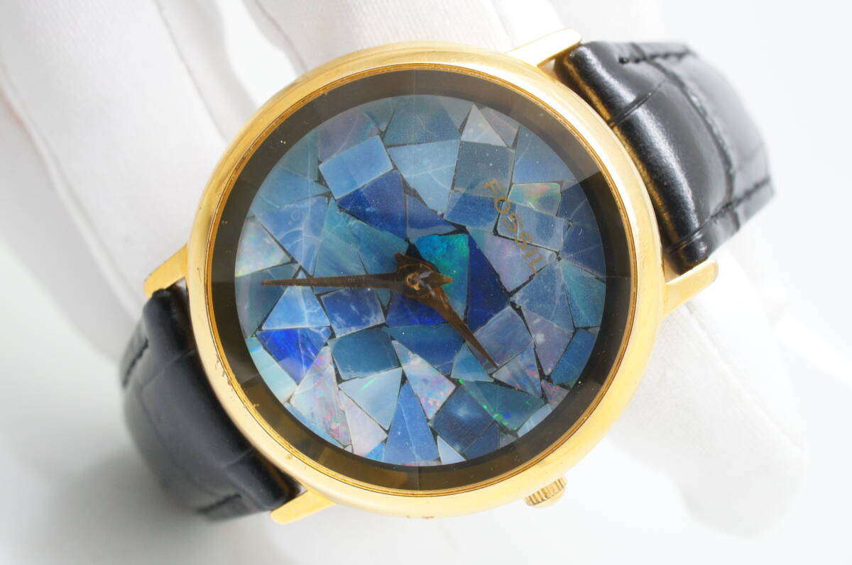 E27* operation excellent FOSSIL Fossil OPAL opal face PC-7305 cut glass men's wristwatch Gold gold stylish quartz 