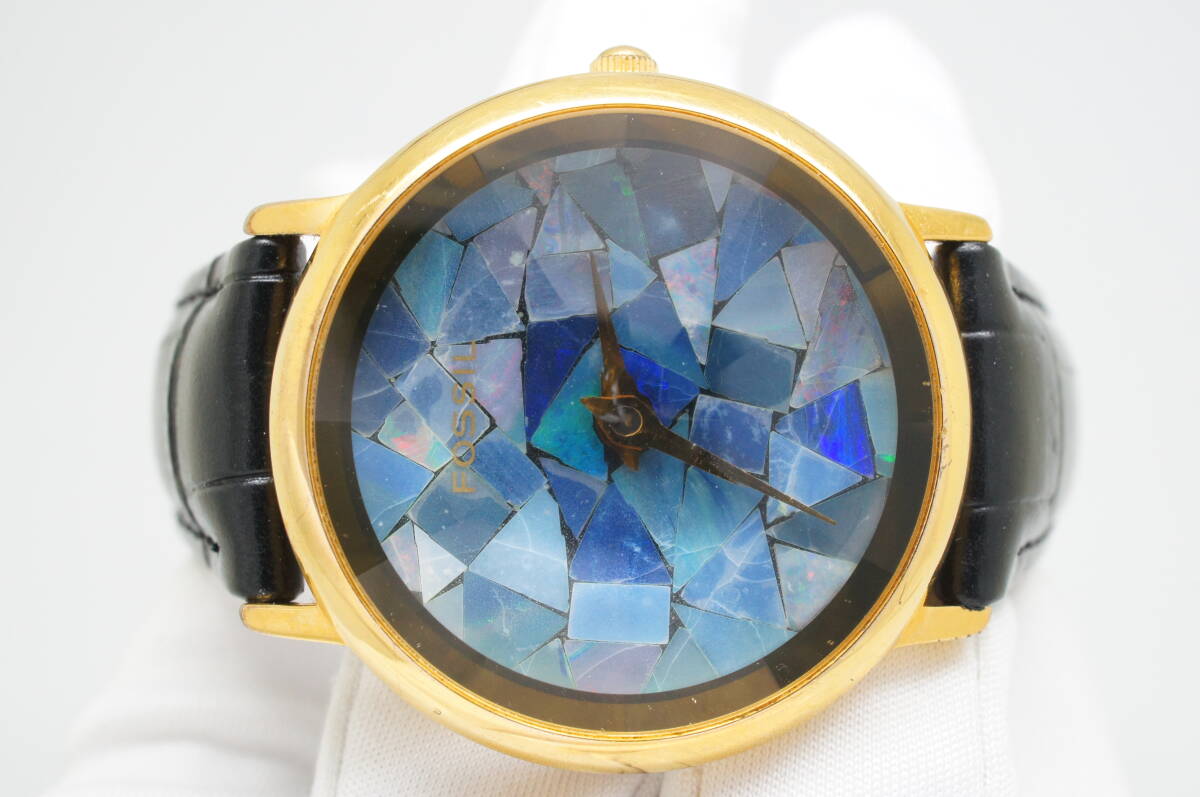 E27* operation excellent FOSSIL Fossil OPAL opal face PC-7305 cut glass men's wristwatch Gold gold stylish quartz 