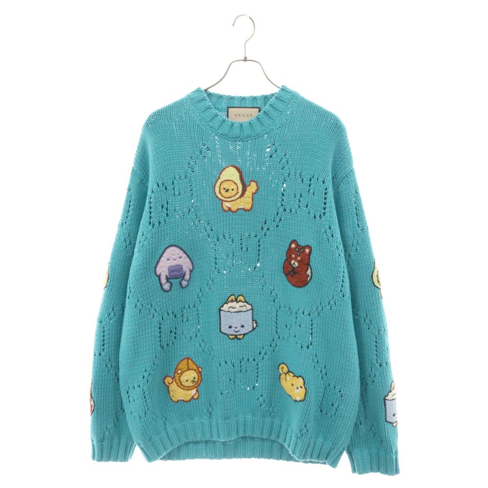GUCCI Gucci 23AW animal color cable knitted sweater blue 736019 XKC2K