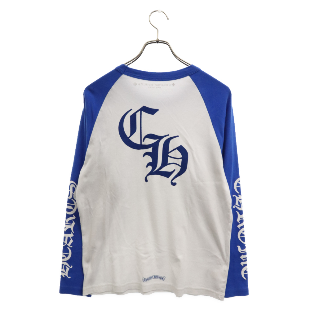 CHROME HEARTS クロムハーツ Raglan Sleeve Tee バックCHプリントラグランスリーブ長袖Tシャツ カットソー ロンT ブルー/ホワイト_画像1