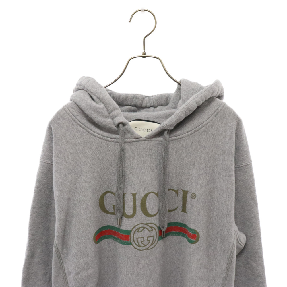 GUCCI グッチ フロントロゴ スウェット プルオーバー パーカー グレー 463591-X5S85_画像3