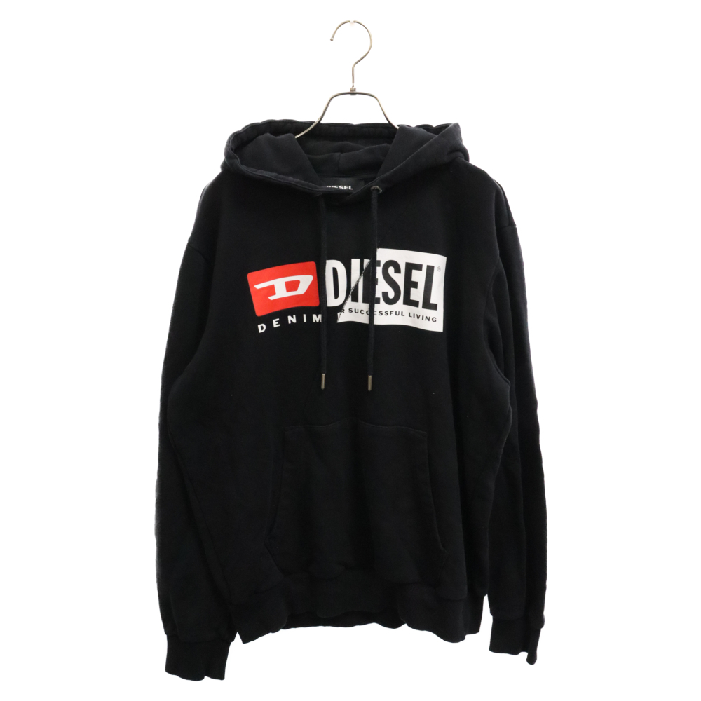 DIESEL ディーゼル S GIRK HOOD CUTYA ロゴ プリント プルオーバー フーデット スウェット パーカー ブラック 00339_画像1