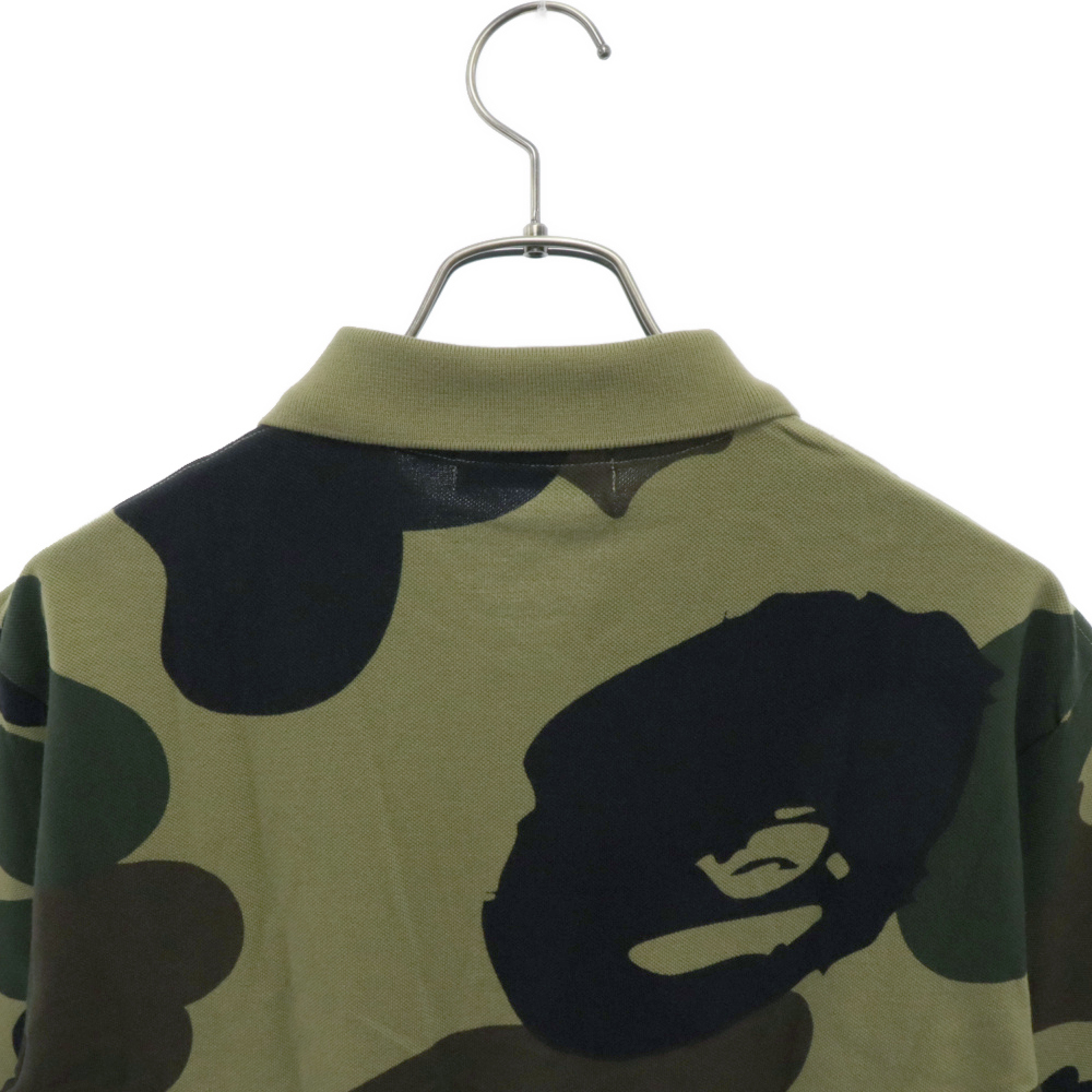 A BATHING APE アベイシングエイプ エイプヘッド 鹿の子 カモフラ 半袖ポロシャツ カーキ_画像4