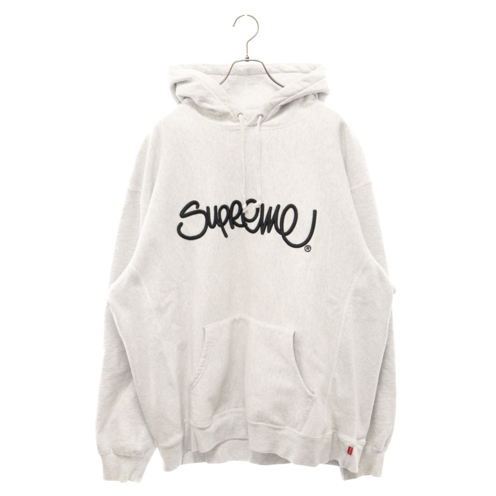 SUPREME シュプリーム 22SS Raised Handstyle Hooded Sweatshirt Ash Grey レイズドハンドスタイル ロゴ刺繍 プルオーバーパーカー グレー_画像1