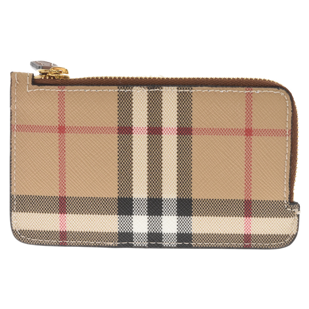 BURBERRY バーバリー Vintage Check Leather Zip Card Case ヴィンテージチェック レザー フラグメント カードケース ベージュ 80580141_画像1