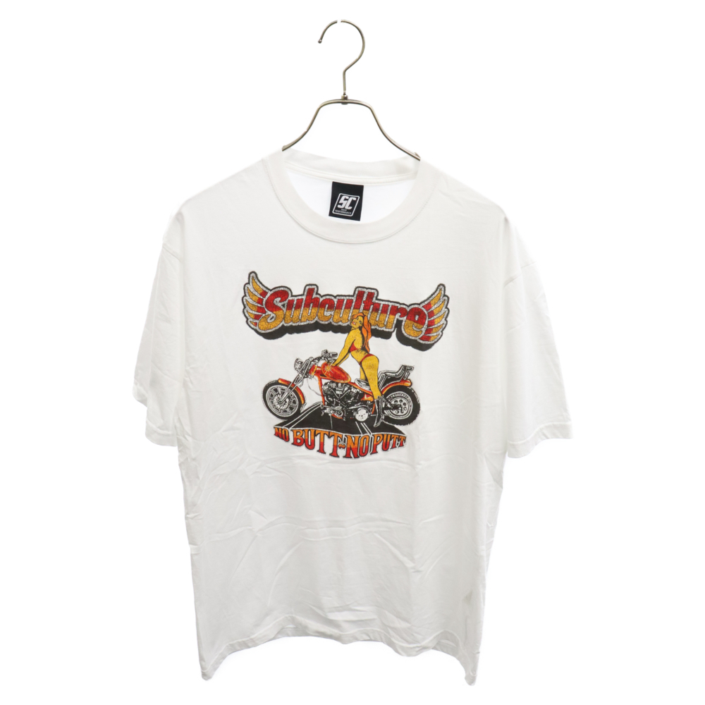 SUBCULTURE サブカルチャー Bike Girl T-Shirt バイクガール プリント 半袖カットソー Tシャツ ホワイト_画像1