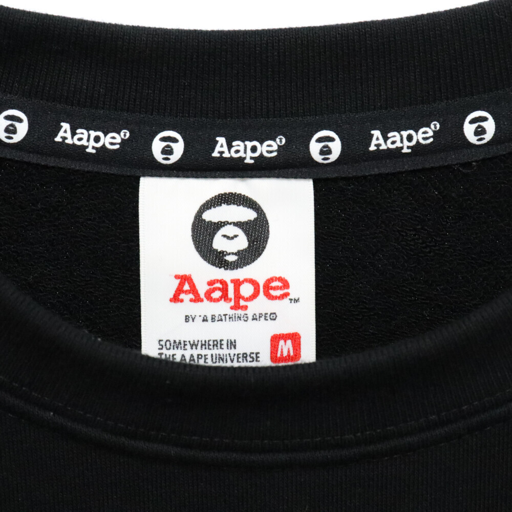 AAPE BY A BATHING APE エーエイプバイアベイシングエイプ エイプヘッド ラバーロゴ 半袖スウェットTシャツ カットソー ブラック_画像5