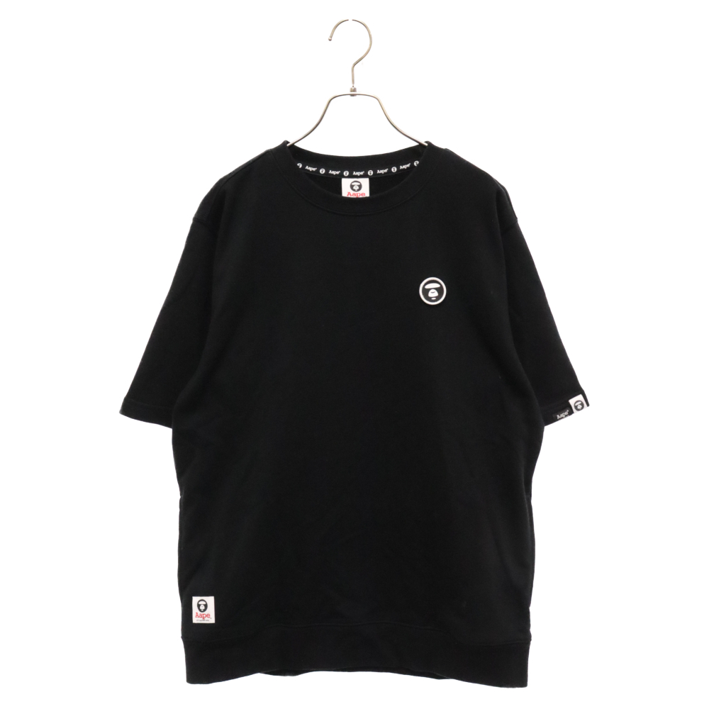 AAPE BY A BATHING APE エーエイプバイアベイシングエイプ エイプヘッド ラバーロゴ 半袖スウェットTシャツ カットソー ブラック_画像1