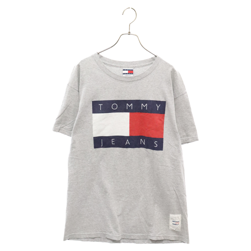 TOMMY HILFIGER トミーヒルフィガー 90s VINTAGE ロゴプリント半袖Tシャツ 半袖カットソー グレー_画像1