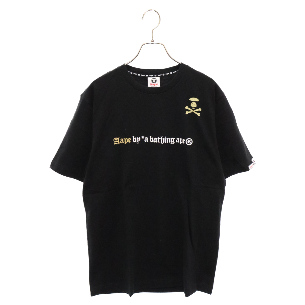 AAPE BY A BATHING APE エーエイプバイアベイシングエイプ ゴールドラメ ロゴプリント 半袖Tシャツ カットソー ブラック AAPTEM0218XXC_画像1