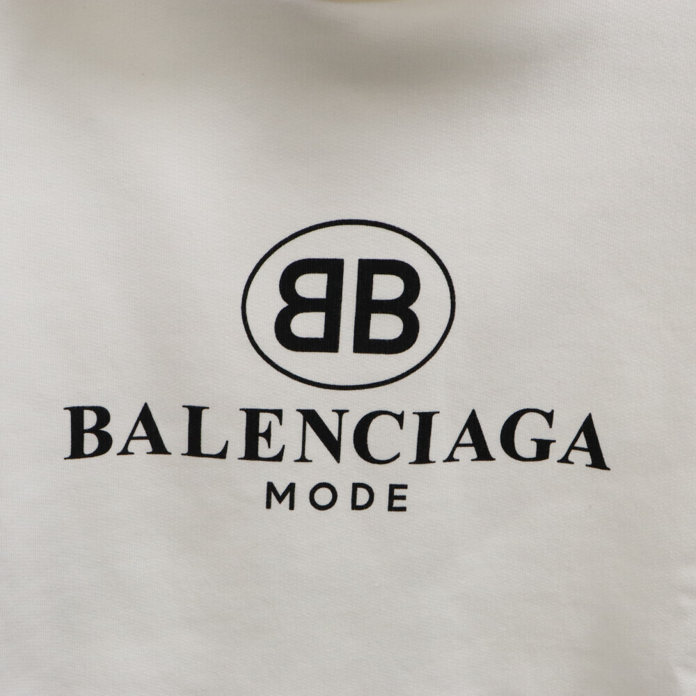 BALENCIAGA バレンシアガ 18AW 508118 TYK84 BB MODE ロゴプリントプルオーバーパーカー ホワイト_画像4