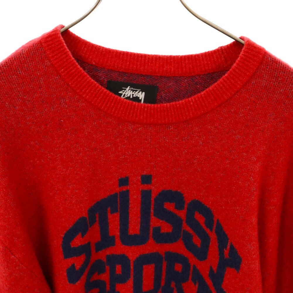 STUSSY ステューシー Sport Sweater スポーツ ロゴ クルーネック 長袖ニット セーター レッド 117104_画像3