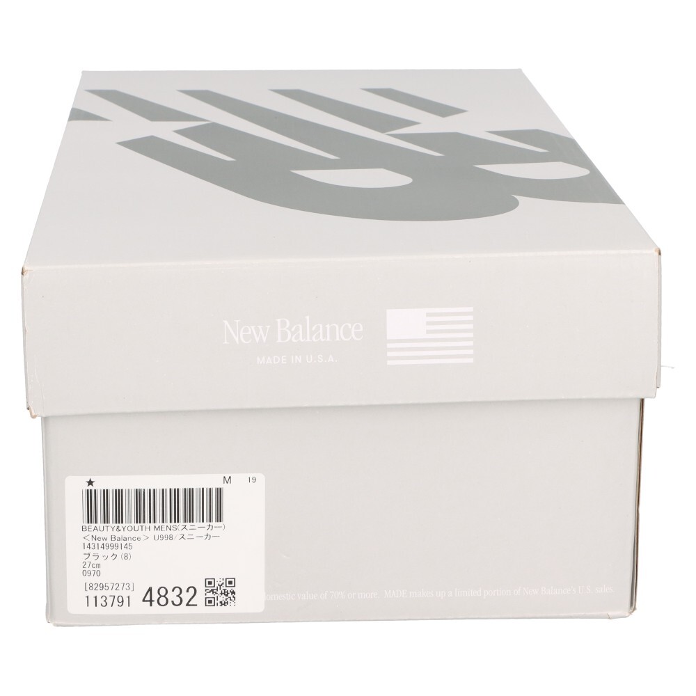 New Balance ニューバランス U998BL スウェード ローカットスニーカー ブラック US9/27cm_画像6