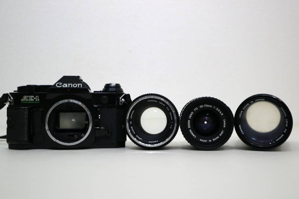 Canon キャノン　AE-1 PROGRAM　ブラックボディ ＋ 3本レンズ　50mm 1:1.4 /35-70mm 1:3.5-4.5/200mm 1:4 S..S..C._画像8