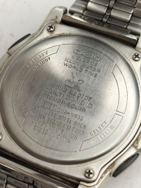 Y16 1円～ 稼動品 カシオ ウェーブセプター マルチバンド6 WVA-M630 タフソーラー アナデジ 腕時計 白文字盤 ステンレス メンズ 社外ベルトの画像4