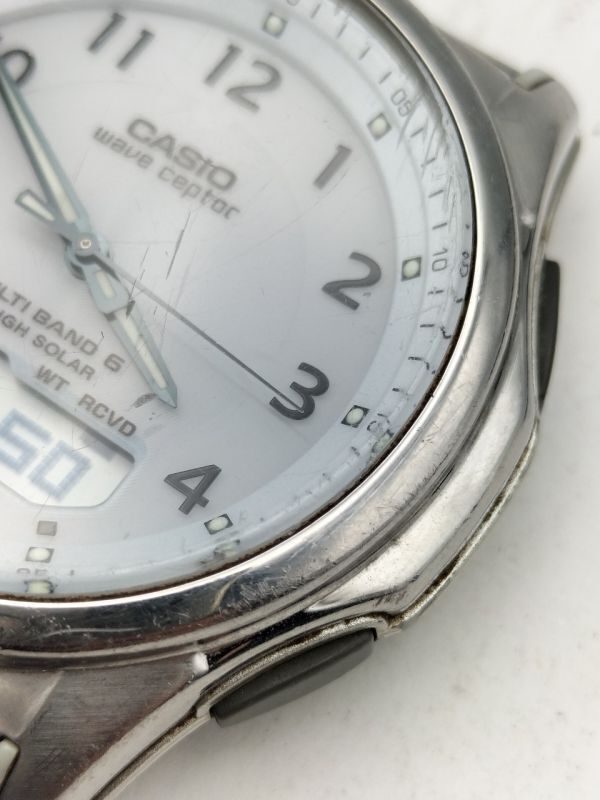 Y16 1円～ 稼動品 カシオ ウェーブセプター マルチバンド6 WVA-M630 タフソーラー アナデジ 腕時計 白文字盤 ステンレス メンズ 社外ベルトの画像5